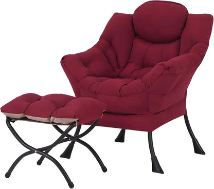 Welnow Compact Lazy Chair with Ottoman  Dark Grey Accent Armchair with Side Pocket & Footrest