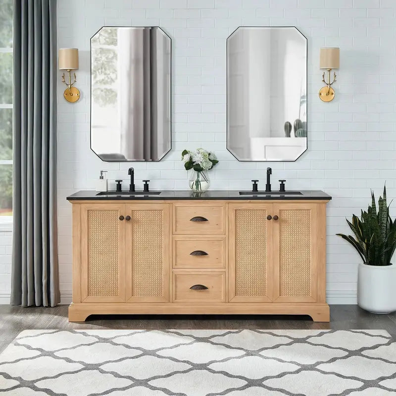Hervas Bathroom Vanity  Natural Marble Top Console Cabinet (Mirror Not Included)