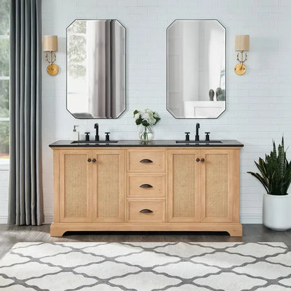 Hervas Bathroom Vanity  Natural Marble Top Console Cabinet (Mirror Not Included)