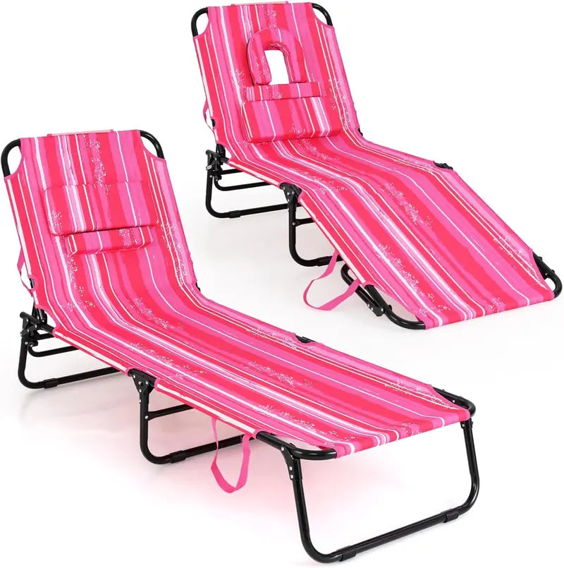 Adjustable Beach Chaise Lounge with UV-Resistant Fabric