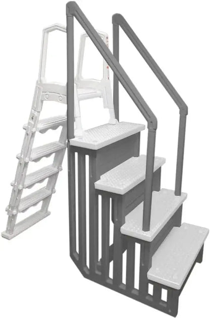 Non-Slip Above-Ground Pool Steps  Gray Aluminum Entry Ladder for Patios (122137 cm Height), 300 lb Capacity