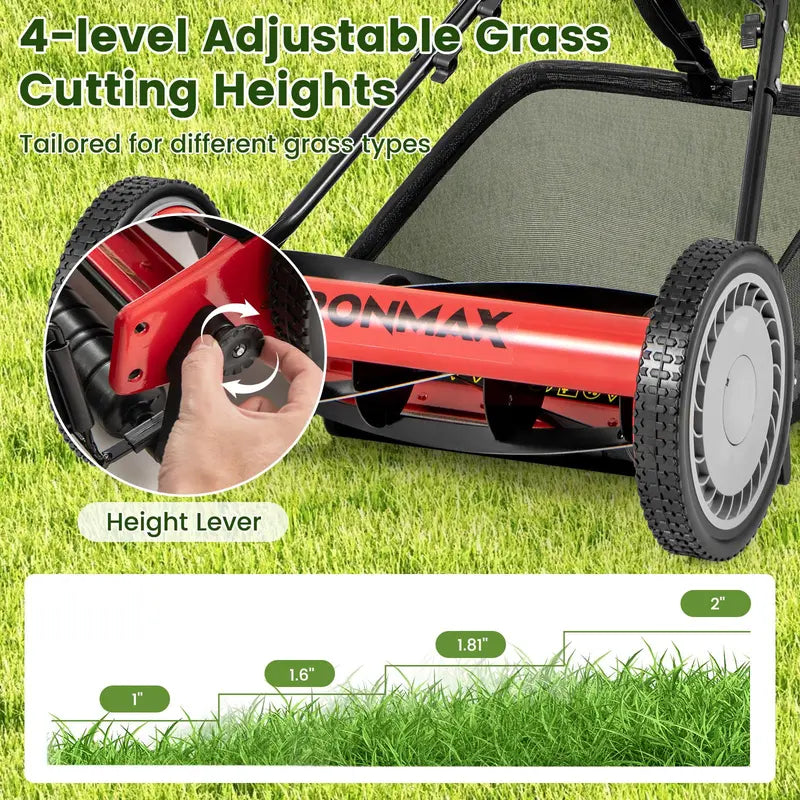 16-Inch Manual Push Reel Lawn Mower  Eco-Friendly Yard Cutting Tool