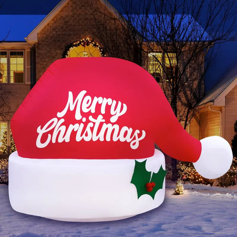 Holidayana 4.5ft Merry Christmas Santa Hat Inflatable with LED Lights for Yard & Garden Decor