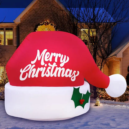 Holidayana 4.5ft Merry Christmas Santa Hat Inflatable with LED Lights for Yard & Garden Decor