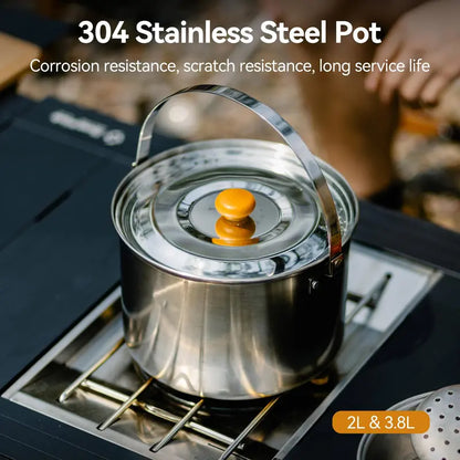 5-Piece Portable Stainless Steel Cookware Set with Carry Bag