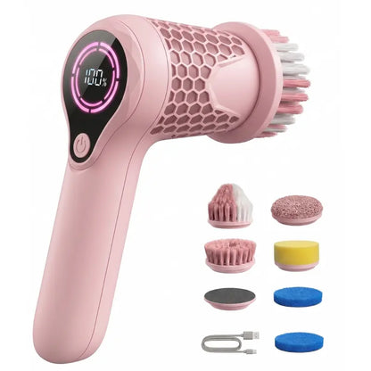 Dual-Speed Cordless Spin Scrubber with Multi-Surface Brush Heads and LED Indicator