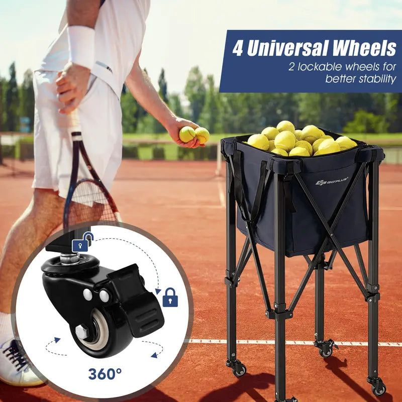 Lightweight Aluminum Tennis Ball Hopper, Collapsible 2-Tier Ball Collector