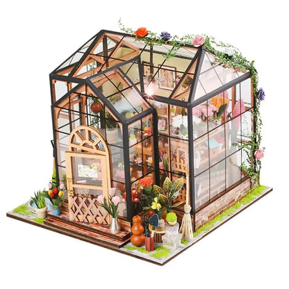Jenny’s Greenhouse DIY Miniature Dollhouse Kit  Wooden Flowerhouse Toy for Kids
