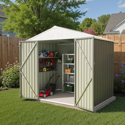 Greesum 6x4ft Lockable Patio Storage Shed  Galvanized Steel Garden Utility Shed
