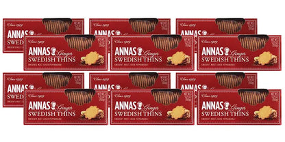 Annas Thins Ginger Pepparkakor Cookies, 5.25 oz, Pack of 12, Vegan, Non-GMO, Swedish Recipe