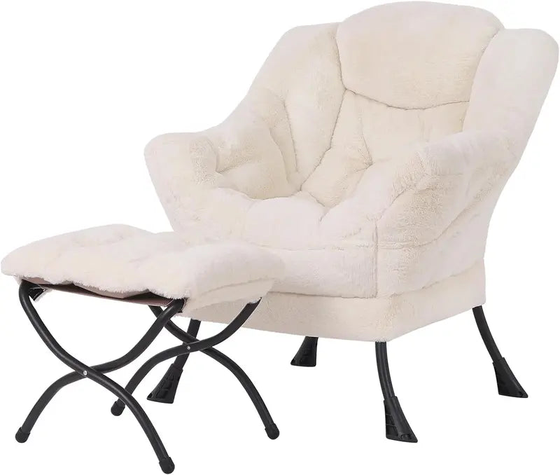 Welnow Compact Lazy Chair with Ottoman  Dark Grey Accent Armchair with Side Pocket & Footrest