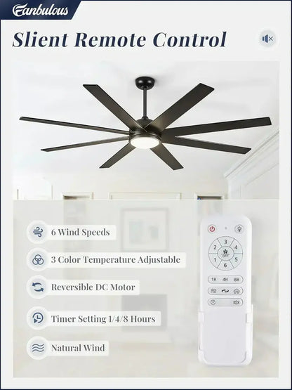 8-Blade 65-Inch Indoor/Outdoor Ceiling Fan  Quiet Operation & Wide-Area Airflow