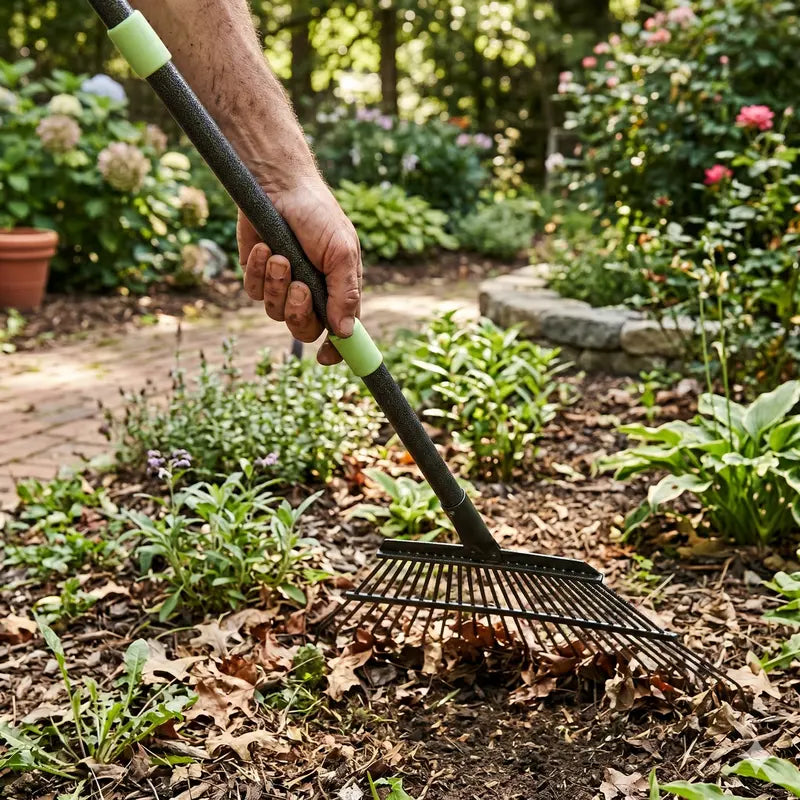 25-Tine Adjustable Leaf Rake  Heavy-Duty Steel Rake with Extendable Ergonomic Handle