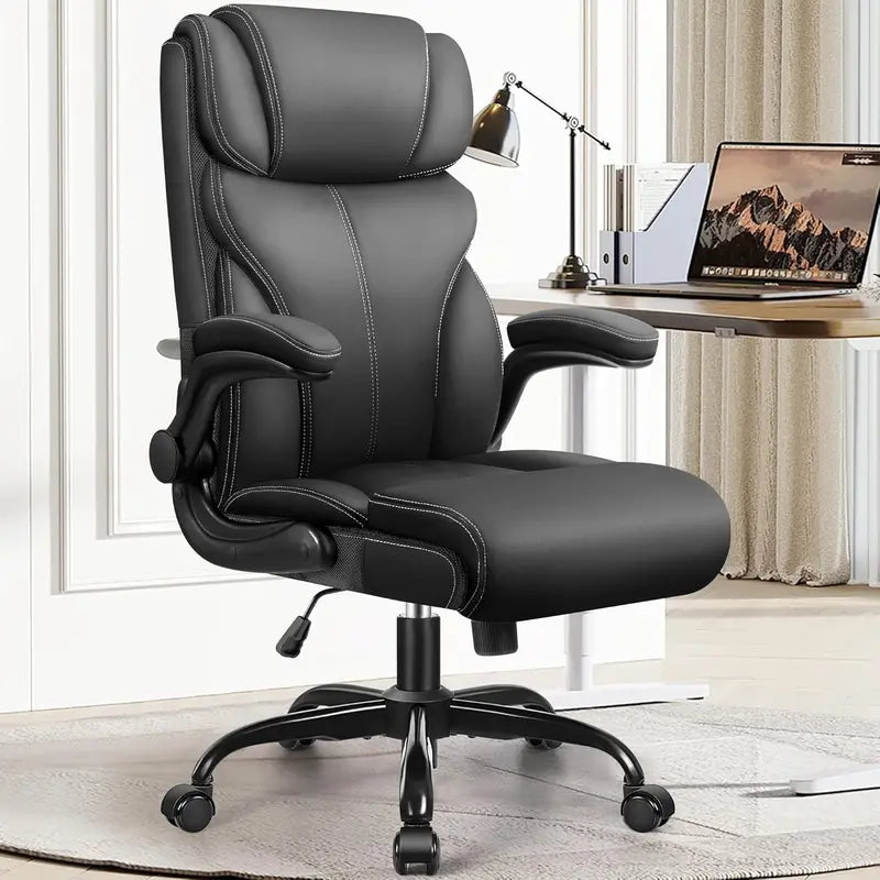 High-Back Ergonomic Office Chair  Breathable Leather, Lumbar Support & 360° Swivel