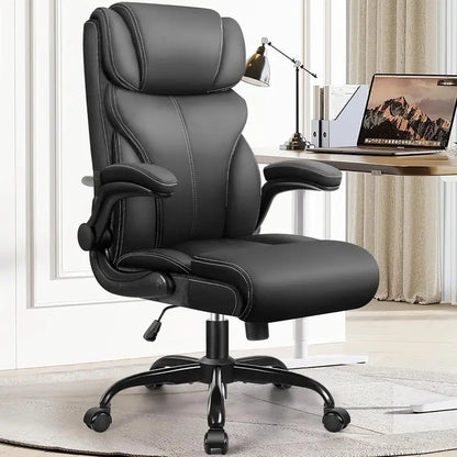 High-Back Ergonomic Office Chair  Breathable Leather, Lumbar Support & 360° Swivel