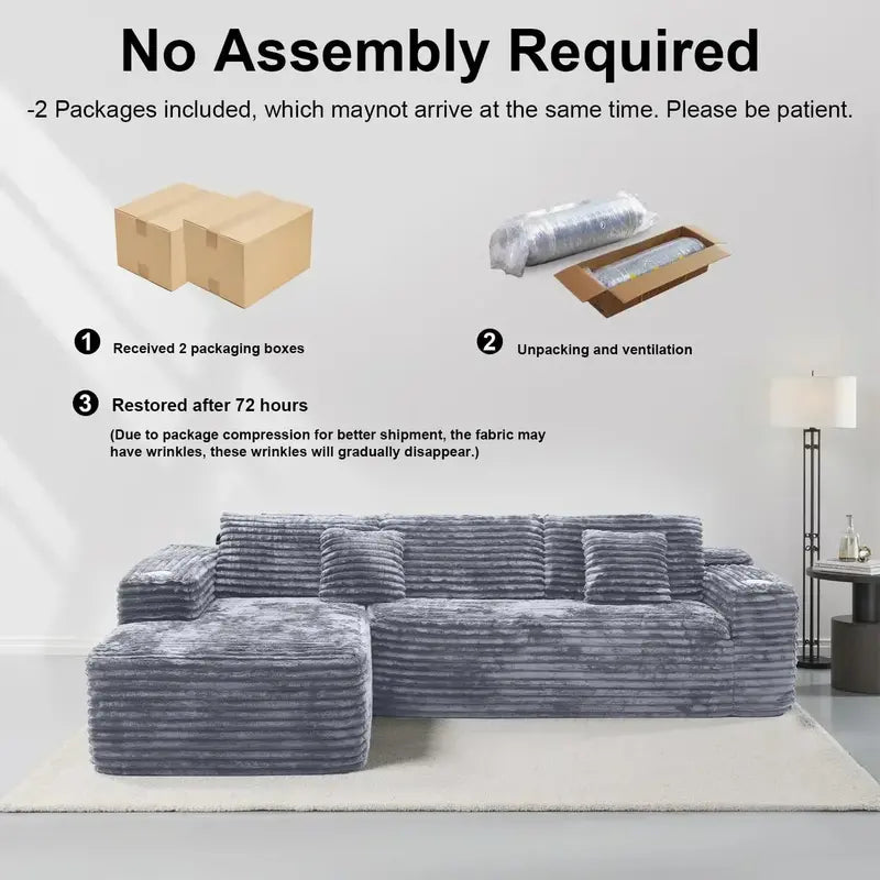 Cloud L-Shaped Sectional Sofa  Modular Deep-Seat Couch with Built-In Cup Holders