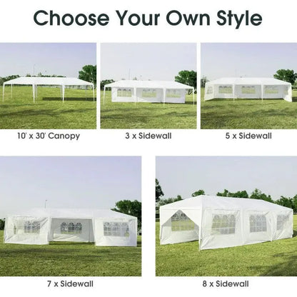 Premium 10×30 ft Pop-Up Canopy Tent with 8 Zippered Sidewalls  Heavy-Duty Outdoor Party Shelter for Events and Gatherings