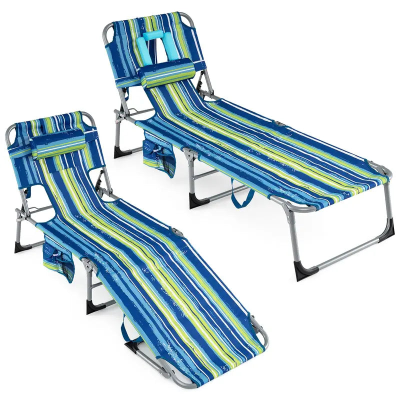 Adjustable Beach Lounge Chair  Folding Sun Lounger with 4-Position Reclining Backrest