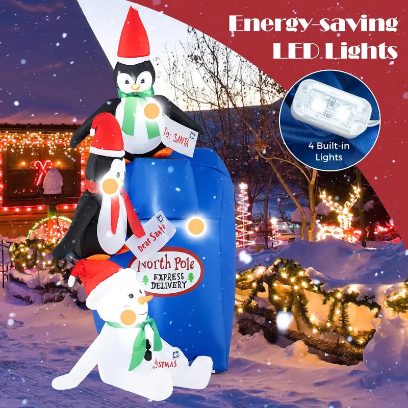 6-Foot Inflatable Christmas Display: Light-Up Santa Mailbox with Penguin and Snowman Scene