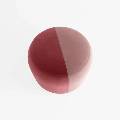 Pouf rond en velours bicolore rouge