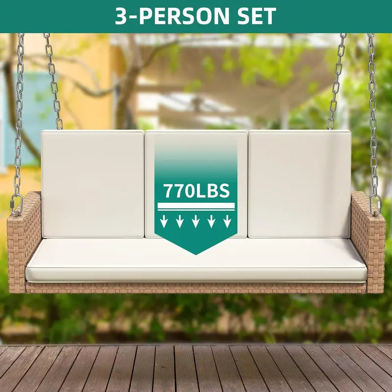 YITAHOME 3-Person Hanging Porch Swing  Wicker Outdoor Bench with Removable Cushions, Ideal for Patios, Balconies & Gardens (Brown)