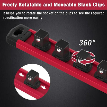 WORKPRO Aluminum Magnetic Socket Organizer  3-Piece Set for 1/4″, 3/8″, and 1/2″ Sockets