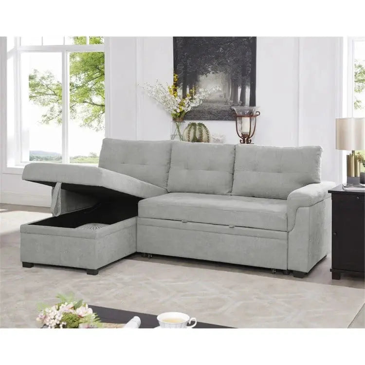 Convertible Modular Sectional Sofa  Reversible Design with Sleeper Bed & Concealed Chaise Compartment