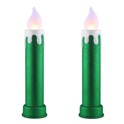 Mr. Christmas 24″ Green LED Flickering Flame Blow Mold Candles Set of 2  Indoor/Outdoor Decor