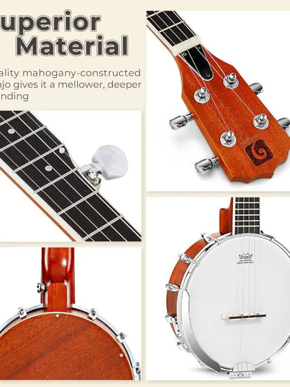 Banjo 5-String Full Size Set with Resonator & Remo Head, Beginner Kit with Closed Back, Premium Accessories  26 Inch