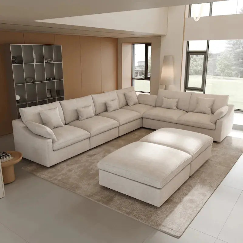 Large Linen Corner Sectional Sofa  Modular Living Room Couch Set