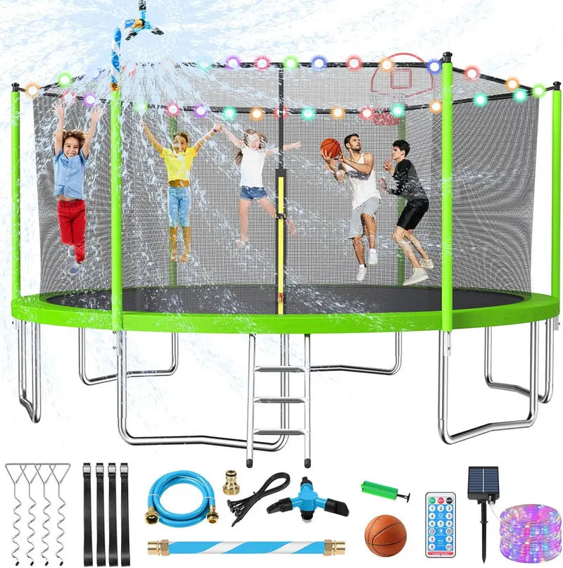 16-Foot Upgraded Trampoline with Enclosure Net and Adjustable Basketball Hoop
