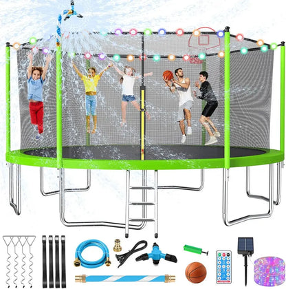 16-Foot Upgraded Trampoline with Enclosure Net and Adjustable Basketball Hoop
