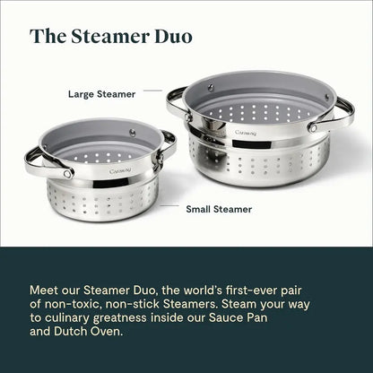 Caraway Steamer Duo  Stainless Steel, Non-Stick, Non-Toxic | Veggies & Seafood | Dutch Oven Compatible