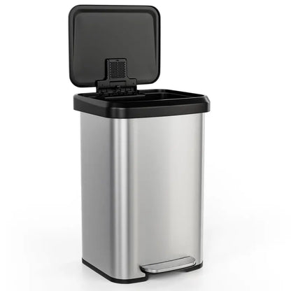 13-Gallon Stainless Steel Trash Can  Soft-Close Lid, Foot Pedal & Odor Control