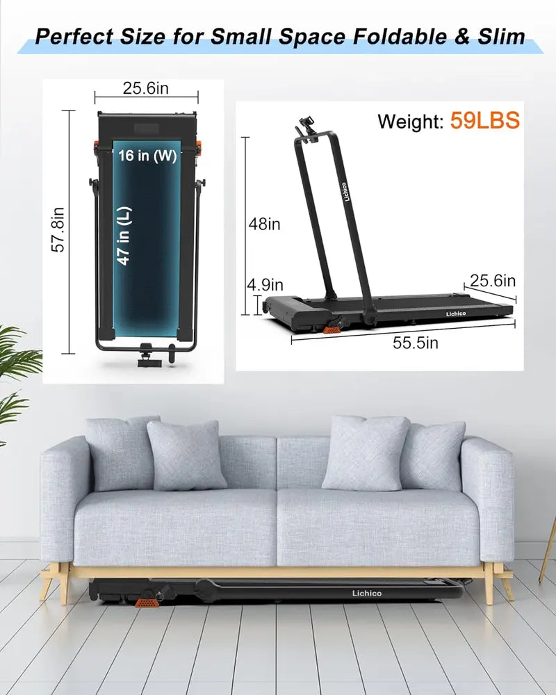 Lichico Ultra-Quiet Brushless Walking Pad  Under-Desk Electric Treadmill with Remote & Low-Noise Operation