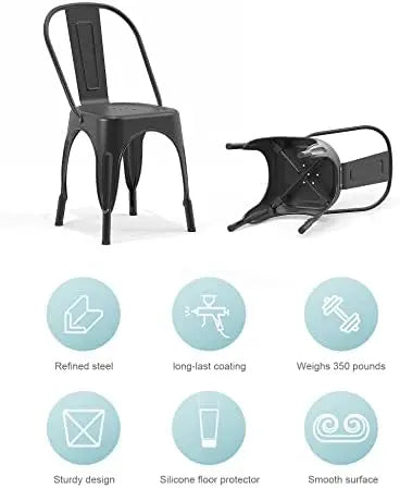 Nazhura 18″ Stackable Metal Dining Chair  Black, Farmhouse Tolix Style for Kitchen, Patio, Café (Set of 4)