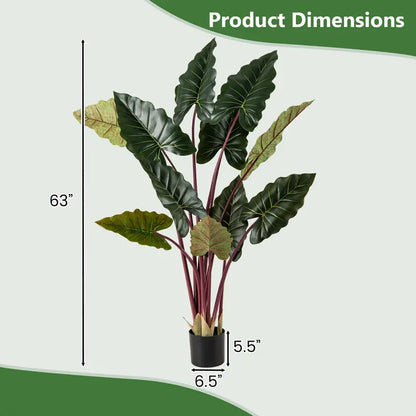 63-Inch Pre-Potted Faux Indoor Plant with 11 Lifelike Leaves and Adjustable Stems