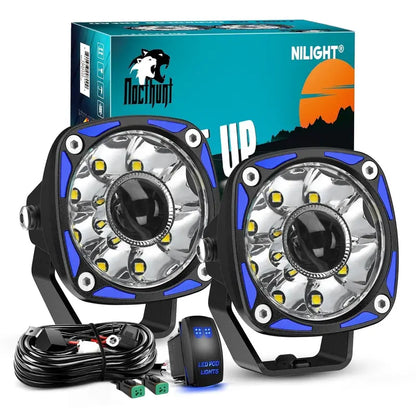 Dual 9-LED Round Off-Road Driving Lights  3-Inch Spotlight Kit with Rocker Switch & Harness for Trucks/ATVs/UTVs