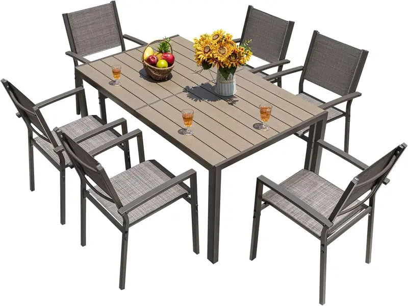 Homall 7-Piece Outdoor Dining Set  Light Grey Table & 6 Textilene Chairs for Patio or Deck