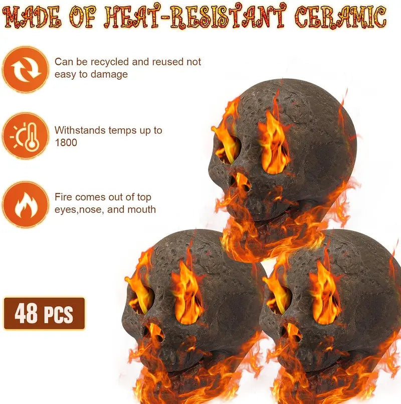 48-Piece Fire Pit Skull Set  Weatherproof Stone-Look Halloween Accents