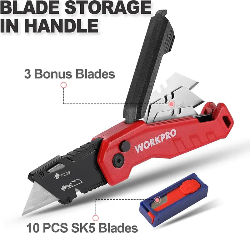 WORKPRO Quick-Change Folding Utility Knife  Includes 13 Replacement Blades