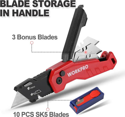 WORKPRO Quick-Change Folding Utility Knife  Includes 13 Replacement Blades