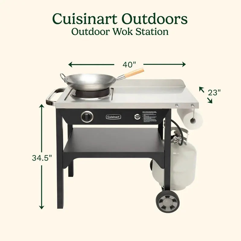 Cuisinart Outdoor Wok Station  50,000 BTU Propane Burner with Prep Table & 14″ Carbon Steel Wok