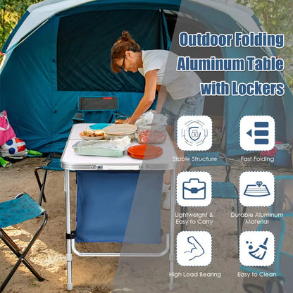 Compact Folding Camping Table with Integrated Storage  Lightweight Outdoor Utility Table