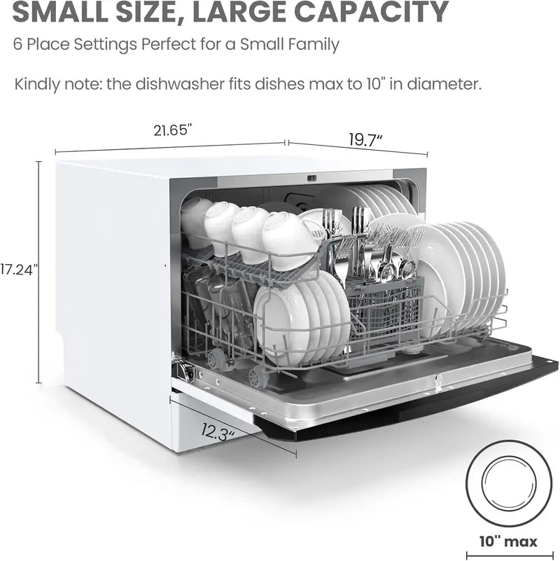 Energy Star Countertop Dishwasher  Portable Mini Dishwasher with 6-Place Settings & 8 Wash Programs for Small Spaces
