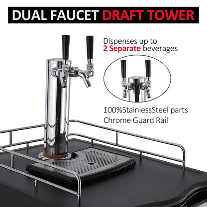Dual-Tap Stainless Steel Beer Kegerator: Full-Size Draft Dispenser with CO2 Tank & Adjustable Temp (32°F50°F)
