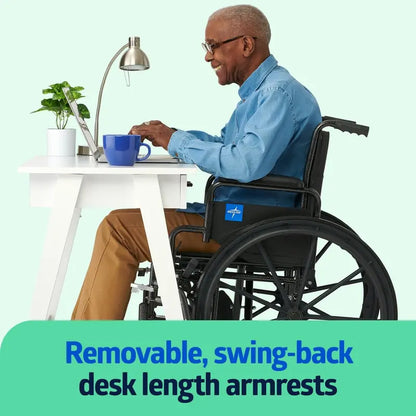 Lightweight Adult Wheelchair Featuring Swing-Away Arms, Elevating Leg Rests, and Compact 18″W × 16″D Seat
