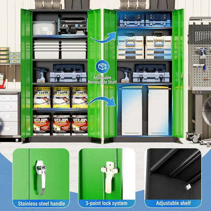 Greenvelly 72-Inch Locking Metal Storage Cabinet — 2-Door Garage or Office Organizer with Adjustable Shelves
