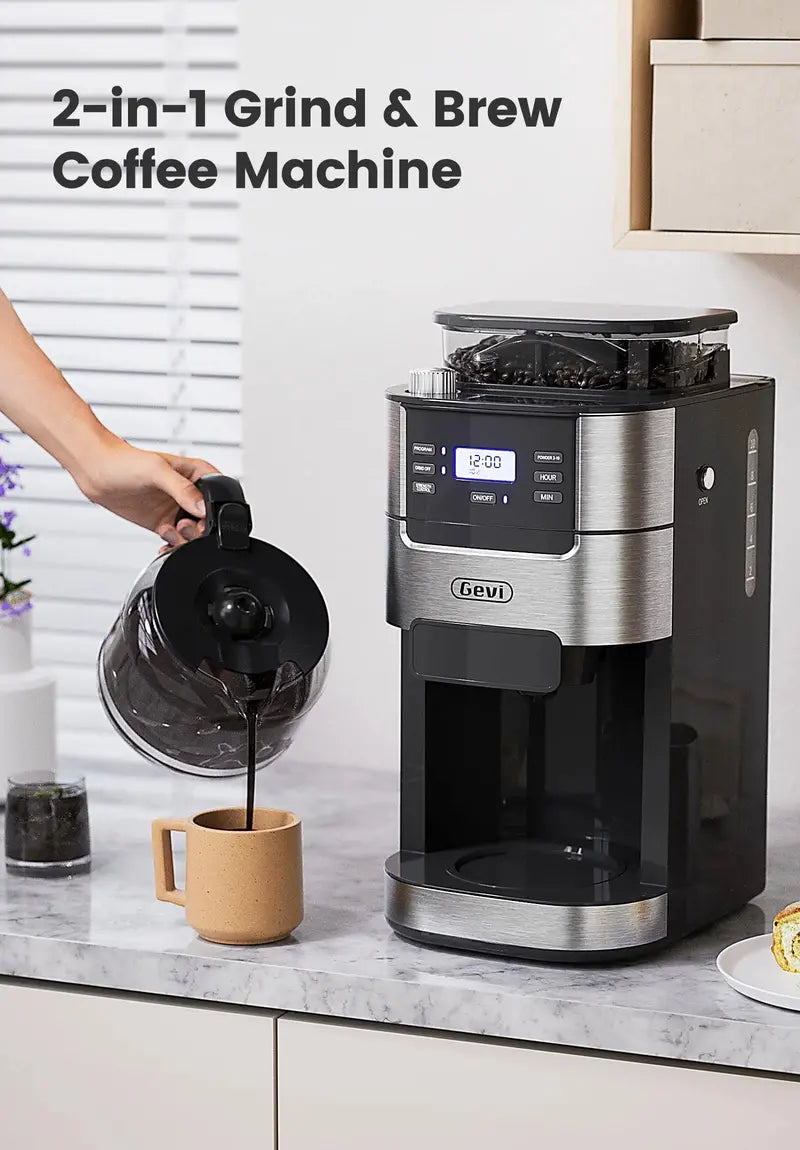 Gevi 10-Cup Coffee Maker with Integrated Grinder  Programmable Thermal Carafe Brewer