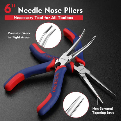 WORKPRO 2-Piece 6″ Precision Needle-Nose Plier Set  Bent & Standard Nose Designs